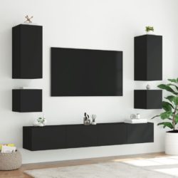 Vegghengte TV-benker med LED 6 stk svart