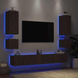 Vegghengte TV-benker med LED 6 stk brun eik
