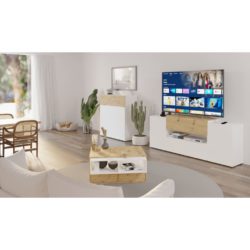 TV/Hi-Fi-benk 182x33x70,2 cm hvit og artisan eik