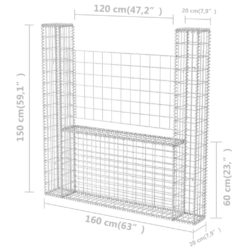 Gabionkurv u-form galvanisert stål 160x20x150 cm