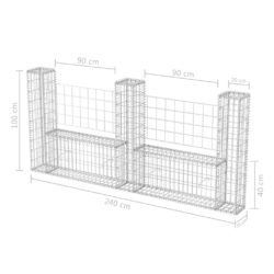 Gabionkurv u-form galvanisert stål 240x20x100 cm