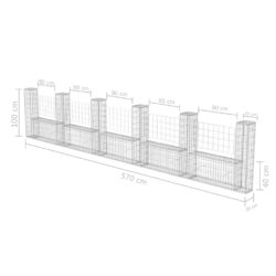 Gabionkurv u-form galvanisert stål 570x20x100 cm