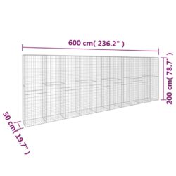 Gabionvegg med deksel galvanisert stål 600x50x200 cm