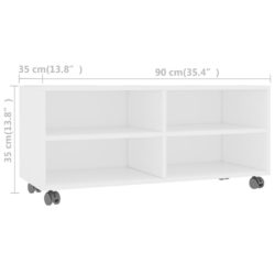 TV-benk med hjul hvit 90x35x35 cm konstruert tre