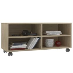 TV-benk med hjul sonoma eik 90x35x35 cm konstruert tre