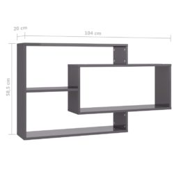 Vegghyller høyglans grå 104x20x58,5 cm konstruert tre