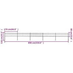 Hagegjerde med spydtopp stål 8,5×0,6 m svart