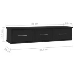 Vegghylle med skuff svart 88x26x18,5 cm konstruert tre