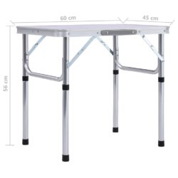 Sammenleggbart campingbord hvit aluminium 60×45 cm