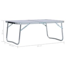 Sammenleggbart campingbord hvit aluminium 60×40 cm