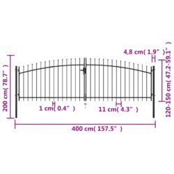 Dobbel hageport med spydhoder 400×200 cm