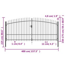 Dobbel hageport med spydhoder 400×225 cm