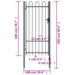 Hageport med en dør og buet topp stål 1×2 m svart