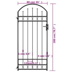 Hageport med buet topp stål 89×200 cm svart