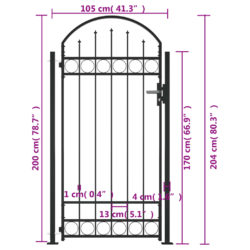 Inngangsport med buet topp og 2 stolper 105×204 cm svart