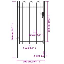 Hageport med en dør og buet topp stål 1×1,5 m svart