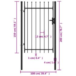 Hageport med en dør og spisser stål 1×1,5 m svart