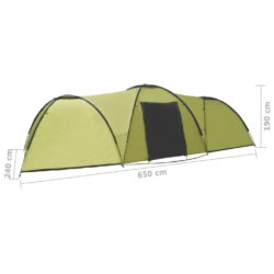 Campingtelt igloformet 650x240x190 cm for 8 personer grønn