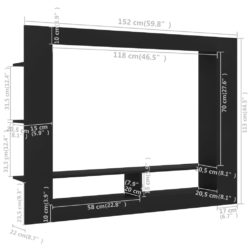 TV-benk svart 152x22x113 cm konstruert tre