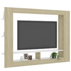 TV-benk hvit og sonoma eik 152x22x113 cm sponplate