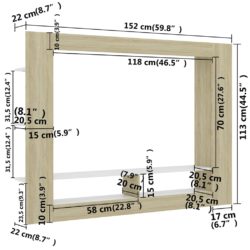 TV-benk hvit og sonoma eik 152x22x113 cm sponplate