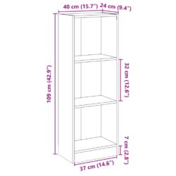 Bokhylle 3 nivåer hvit 40x24x109 cm konstruert tre