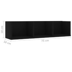 Veggmontert CD-hylle svart 75x18x18 cm sponplate