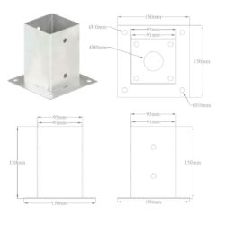 Stolpeankere 4 stk galvanisert metall 91 mm