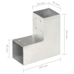 Stolpesko 4 stk L-form galvanisert metall 81×81 mm