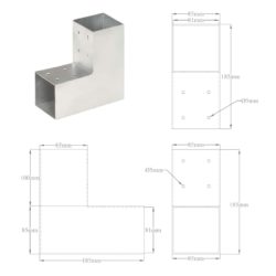 Stolpesko 4 stk L-form galvanisert metall 81×81 mm