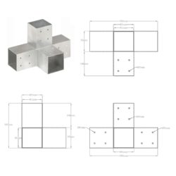 Stolpesko 4 stk X-form galvanisert metall 81×81 mm