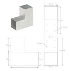 Stolpesko 4 stk L-form galvanisert metall 91×91 mm