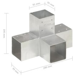 Stolpesko 4 stk X-form galvanisert metall 91×91 mm