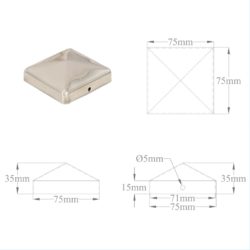 Gjerdestolpehatter pyramide 6 stk rustfritt stål 71×71 mm