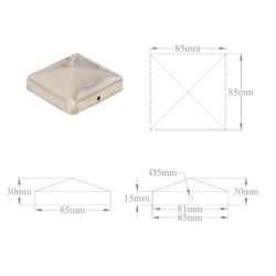 Gjerdestolpehatter pyramide 6 stk rustfritt stål 81×81 mm