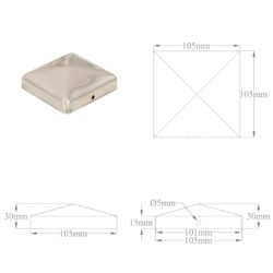 Gjerdestolpehatter pyramide 6 stk rustfritt stål 101×101 mm