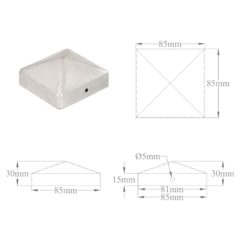 Gjerdestolpehatter pyramide 6 stk galvanisert metall 81×81 mm