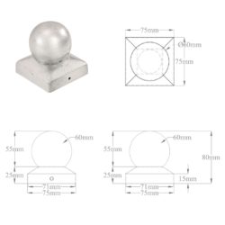 Stolpehatter 6 stk ballformet galvanisert metall 71×71 mm