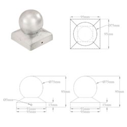 Stolpehatter 6 stk ballformet galvanisert metall 91×91 mm