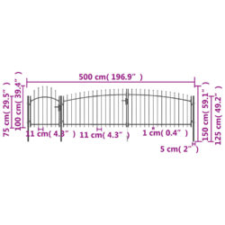 Gjerdeport med spydtopp 5×1,5 m svart