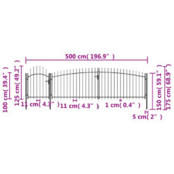 Gjerdeport med spydtopp 5×1,75 m svart