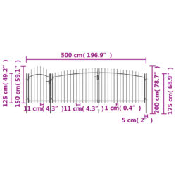 Gjerdeport med spydtopp 5×2 m svart