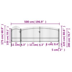 Gjerdeport med spydtopp 5×2,25 m svart