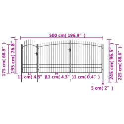 Gjerdeport med spydtopp 5×2,45 m svart