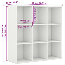 Bokhylle hvit 98x29x97,5 cm konstruert tre