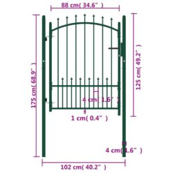 Hageport med pigger stål 100×125 cm grønn