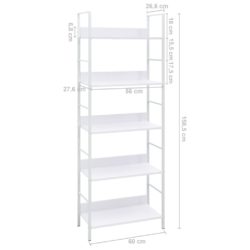 Bokhylle 5 lag hvit 60×27,6×158,5 cm konstruert tre