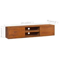 Veggmontert TV-benk 135x30x30 cm heltre teak