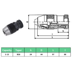 Borchuck med hurtigutløser MT2-B16 klemkapasitet 13 mm