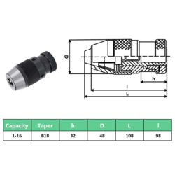 Borchuck med hurtigutløser MT2-B18 klemkapasitet 16 mm